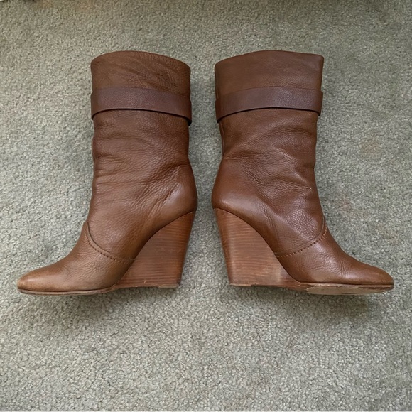 Chloe Prince Paddington Leather Wedge Calf Boots 39 8 8.5 Shoes Brown - Picture 6 of 9
